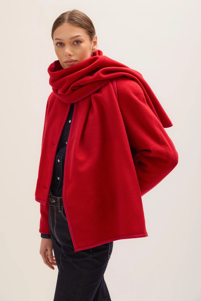 RED WOOL JACKET WITH SCARF