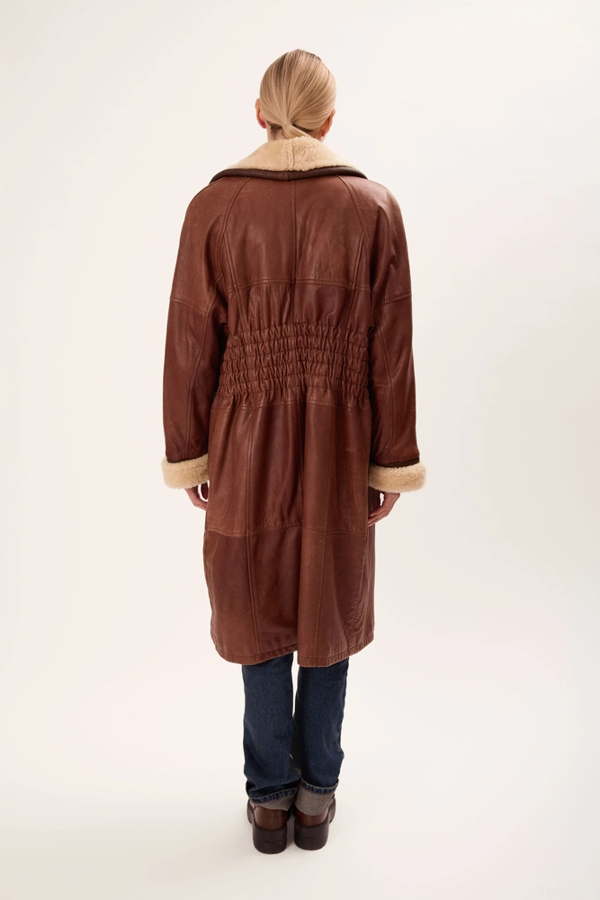 LONG BROWN NATURAL LEATHER COAT