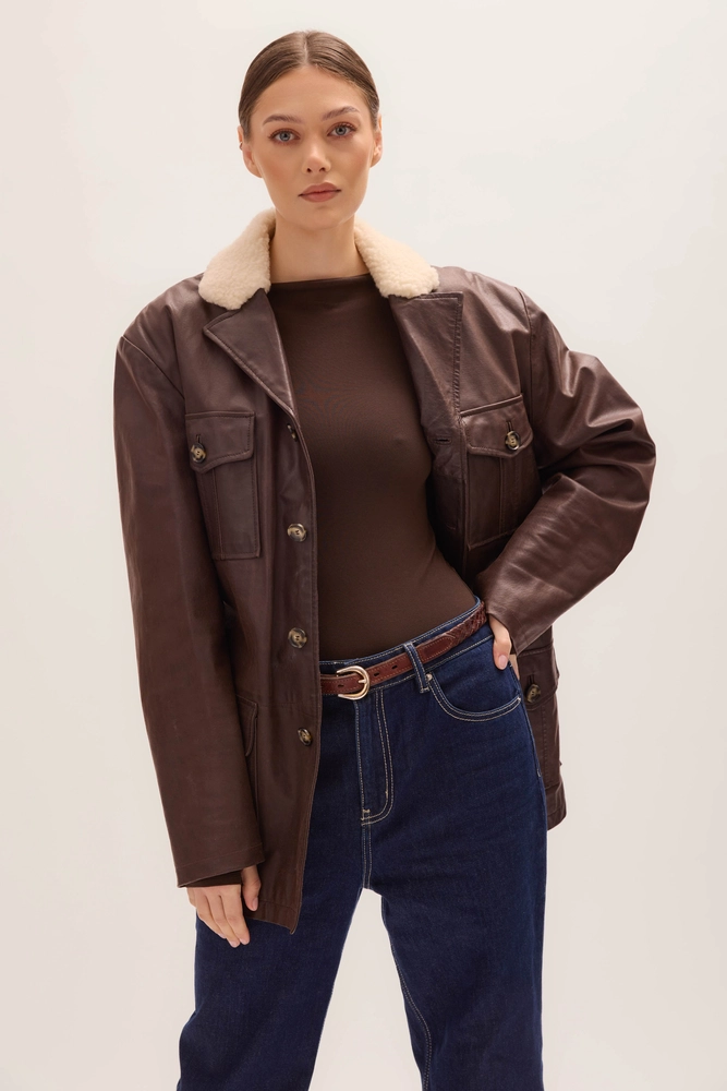 LONG WAISTED LEATHER AVIATOR JACKET