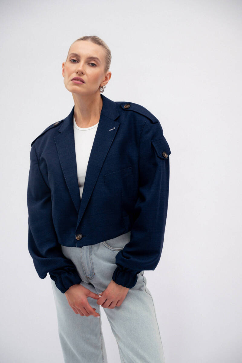 BLUE WOOL BOMBER JACKET