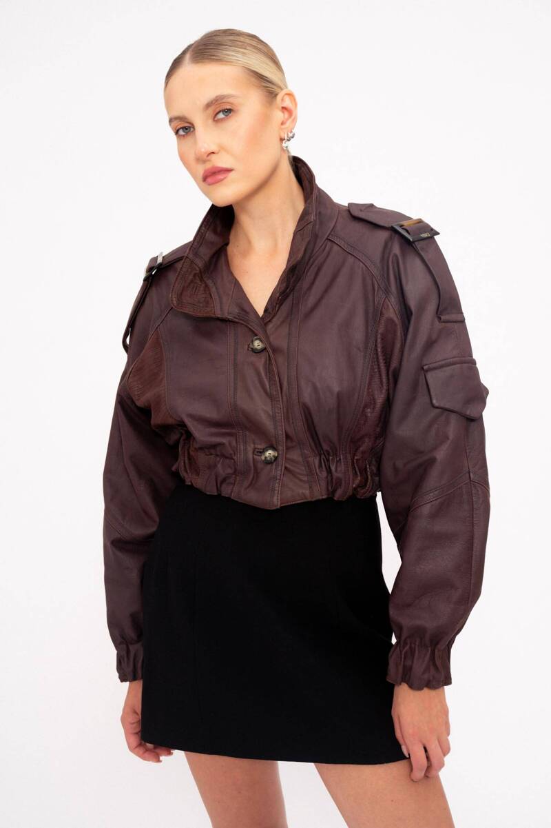 BURGUNDY BOMBER LEATHER JACKET