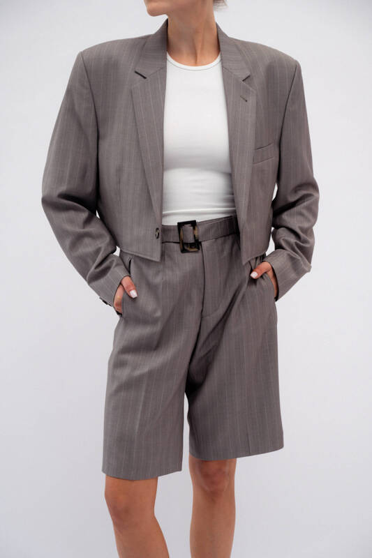 GRAY MICRO SHORTS AND JACKET SET