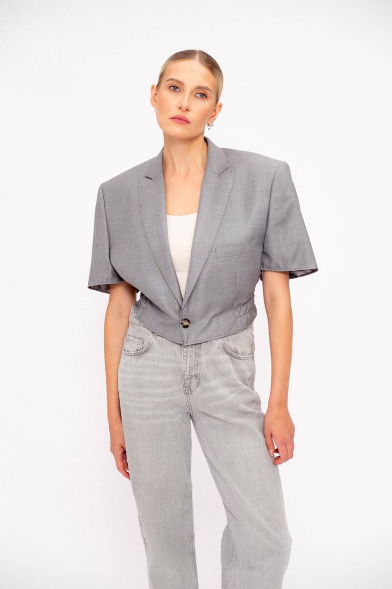 GREY JACKET WITH SHORT SLEEVES WITH SILK