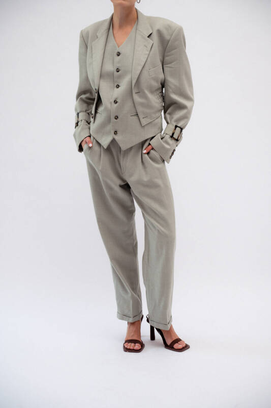 MATCHA COLOR VEST AND SUIT TROUSERS SET