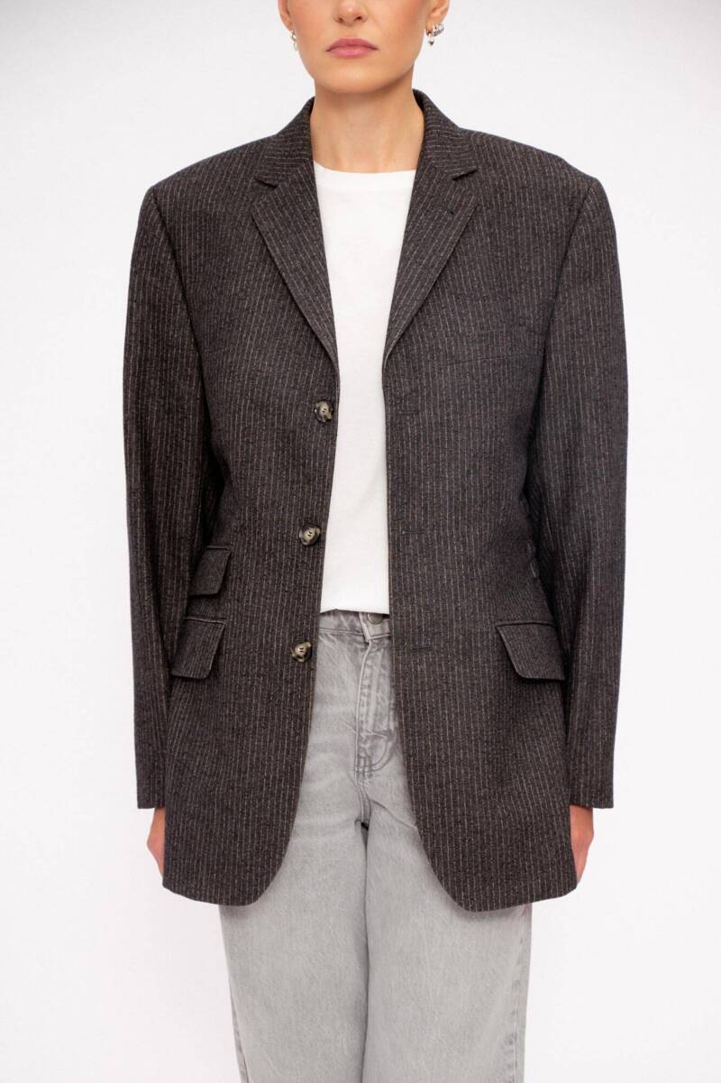 THICK GREY WOOL JACKET WITH LIGHT STRIPES