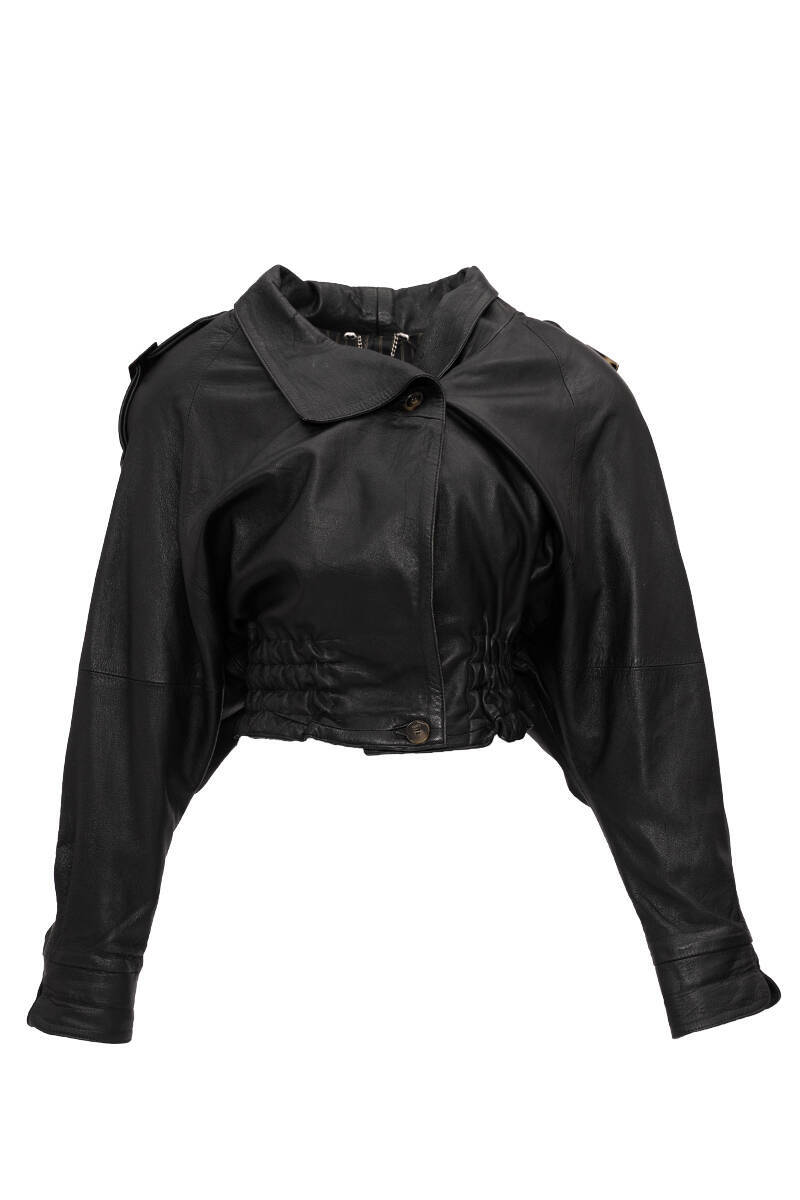 BLACK RIBBED LEATHER JACKET