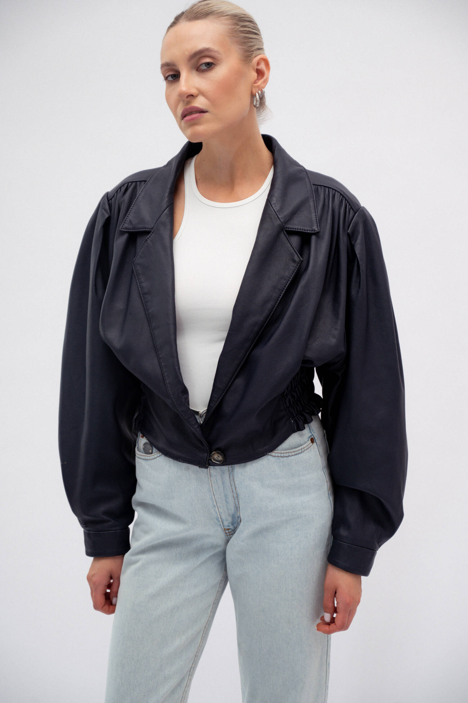 NAVY BLUE LEATHER JACKET