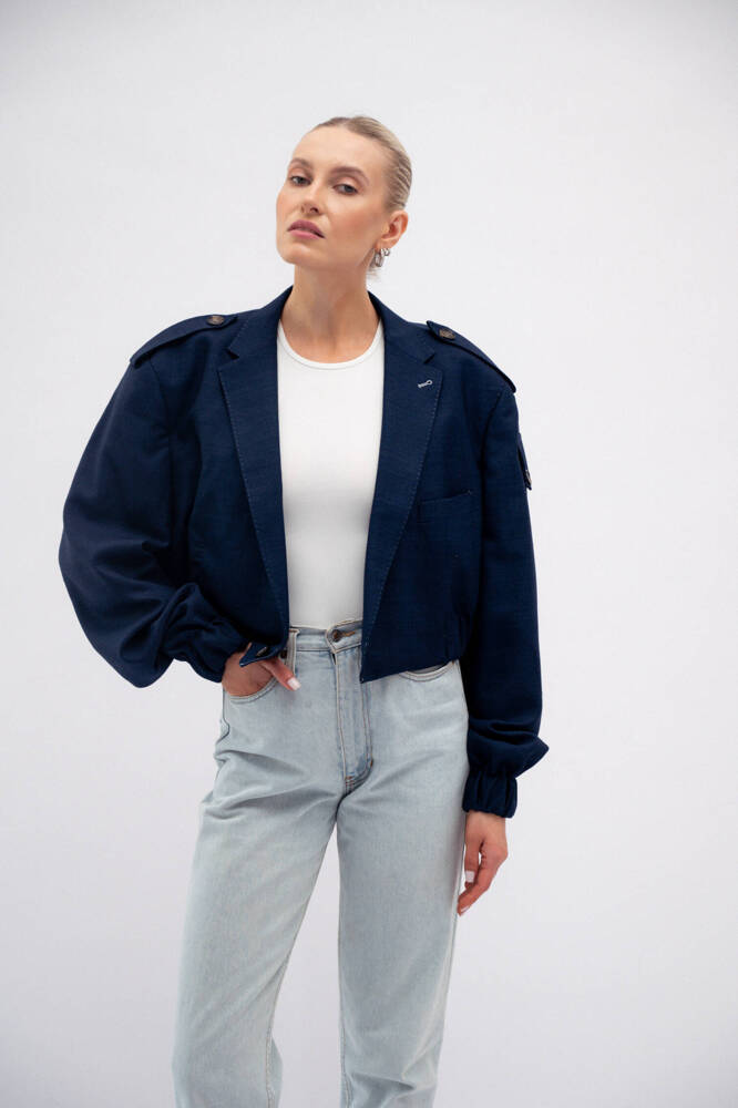 BLUE WOOL BOMBER JACKET