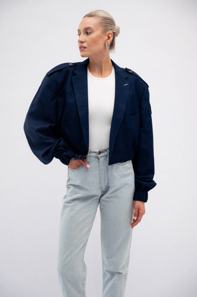 BLUE WOOL BOMBER JACKET