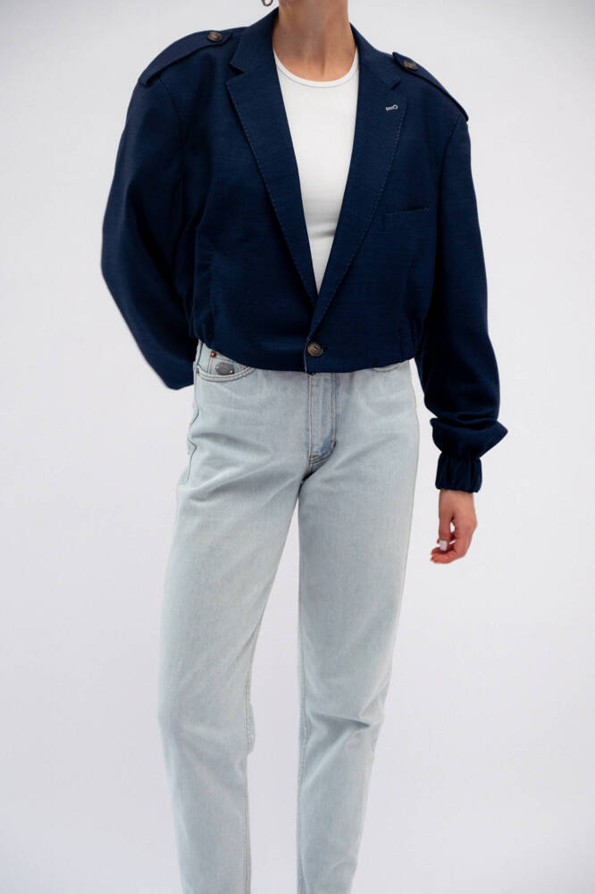 BLUE WOOL BOMBER JACKET