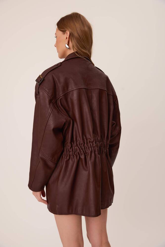 LONG BROWN LEATHER JACKET