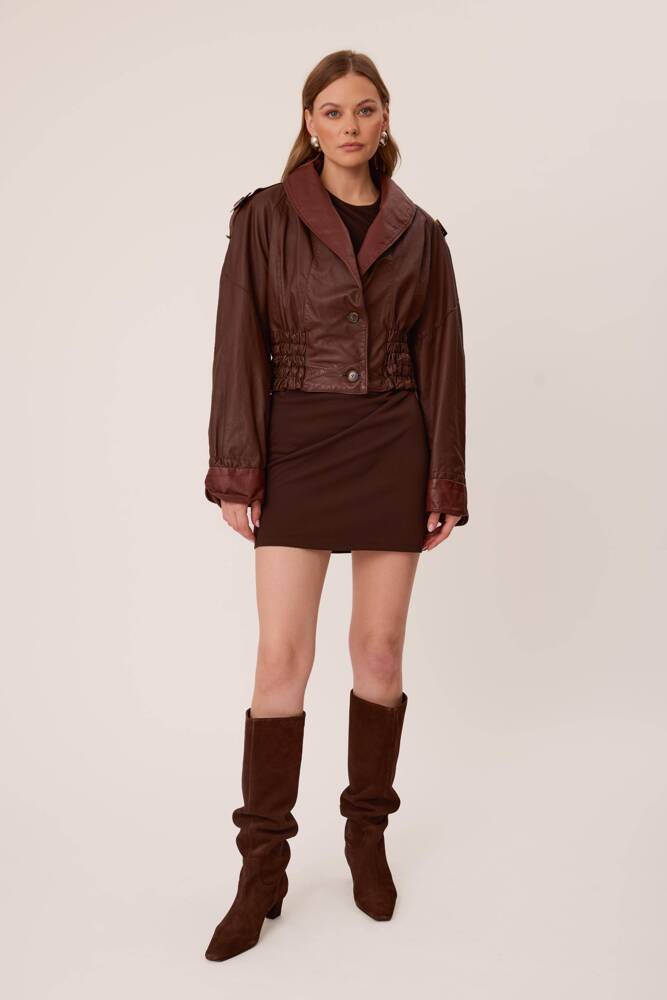 SHORT TWO-COLOR LEATHER JACKET