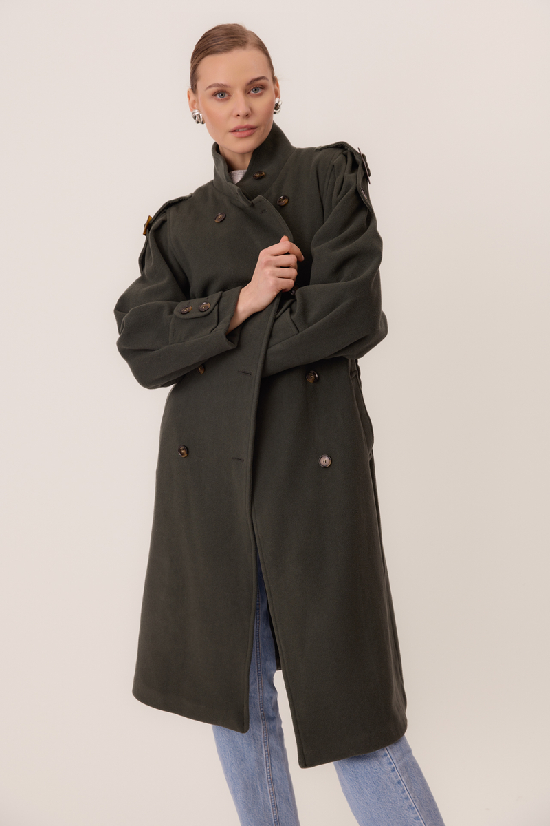 MIDI DARK GREEN WOOL COAT