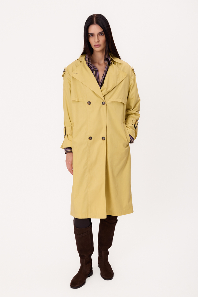 LIGHT YELLOW MIDI ADJUSTABLE WAIST TRENCH COAT