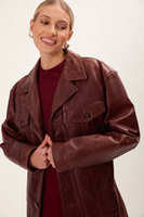 BURGUNDY LONG FITTED LEATHER JACKET