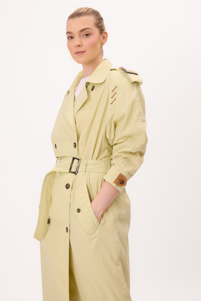 LONG LIGHT GREEN MAXI TRENCH COAT ADJUSTABLE WAIST COAT WITH BELT