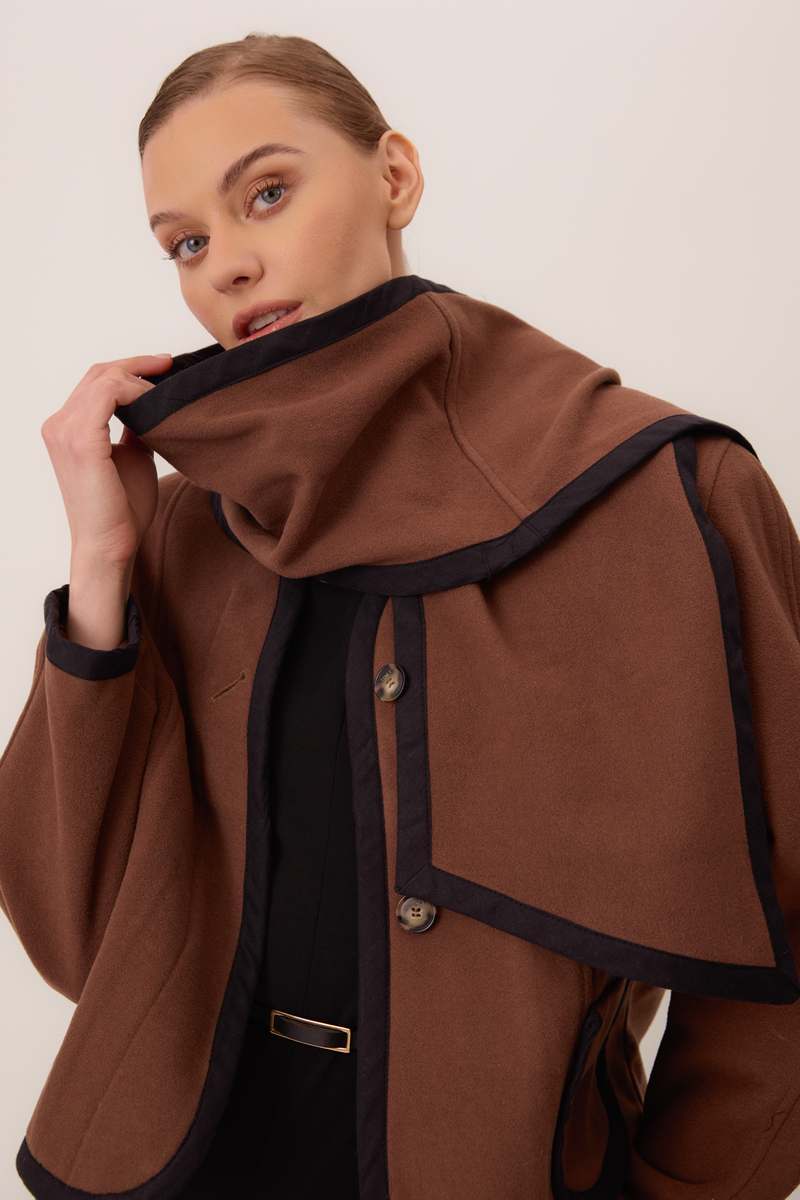 BROWN WOOL JACKET WITH SCARF