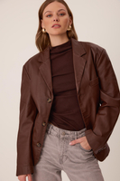 LONG BROWN FITTED LEATHER JACKET