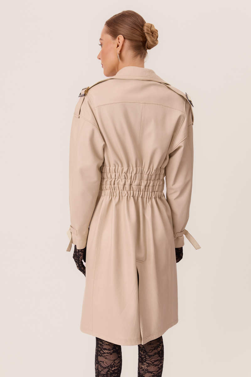 BEIGE LEATHER MIDI COAT