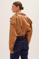 SHORT LIGHT BROWN FITTED LEATHER JACKET WITH EPADS