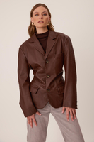 LONG BROWN FITTED LEATHER JACKET