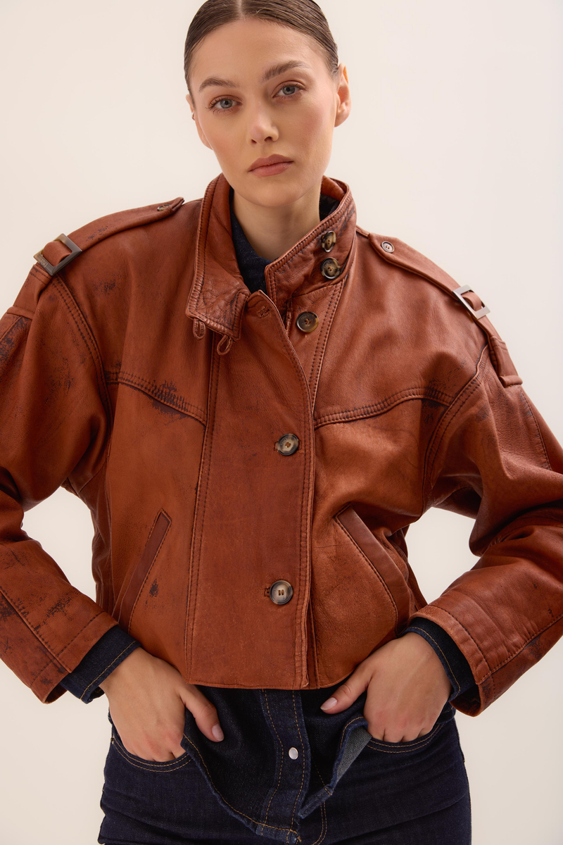 RED LEATHER JACKET WITH EPADS