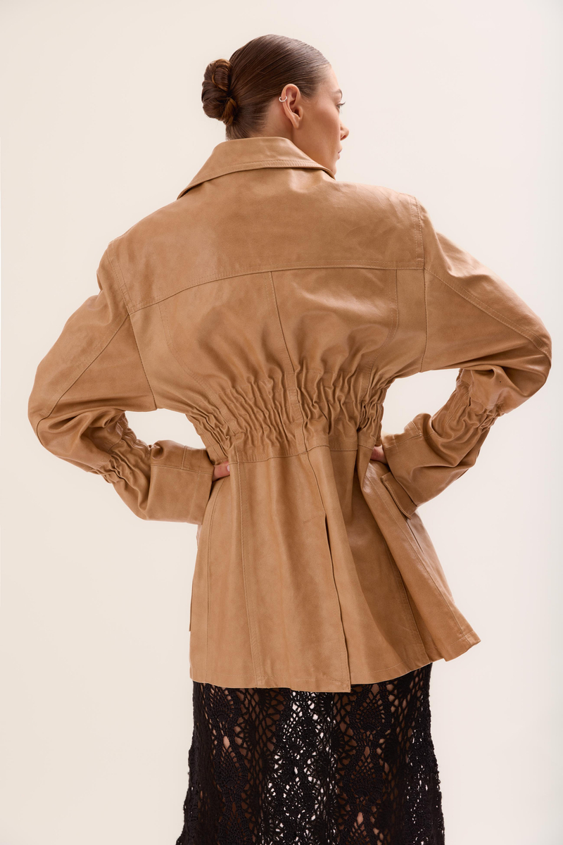 LONG BEIGE OVERSIZE LEATHER JACKET