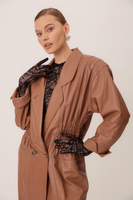 LONG BEIGE LEATHER COAT WITH ADJUSTABLE WAIST