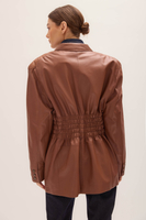 LONG TAPERED WAIST BROWN LEATHER JACKET