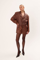 LONG BROWN WAISTED LEATHER JACKET