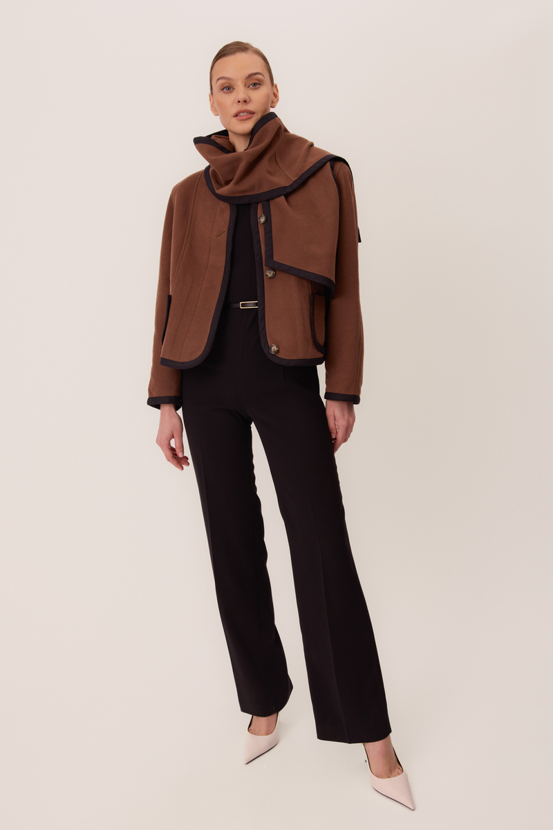 BROWN WOOL JACKET WITH SCARF