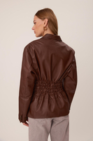 LONG BROWN FITTED LEATHER JACKET