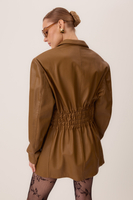 DARK BEIGE LONG WAISTED LEATHER JACKET