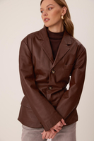 LONG BROWN FITTED LEATHER JACKET