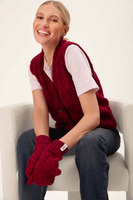 RED WOOL KNITTED SET VEST AND GLOVES