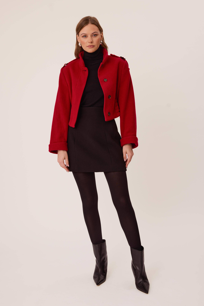 SHORT RED WOOL COAT