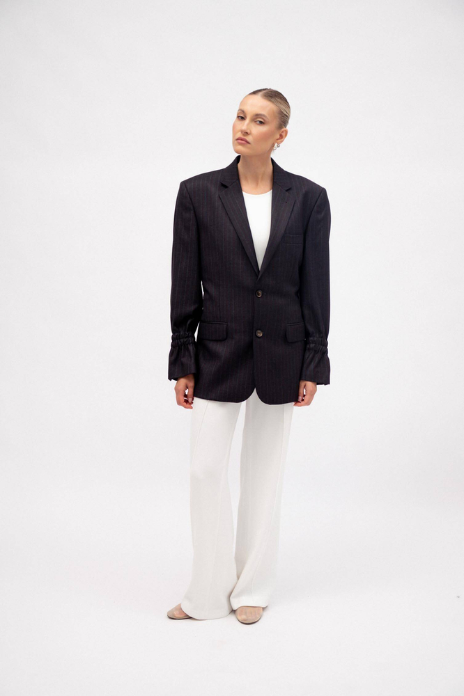 LONG NAVY JACKET No2 WITH A DELICATE STRIP