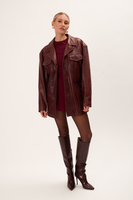 BURGUNDY LONG FITTED LEATHER JACKET