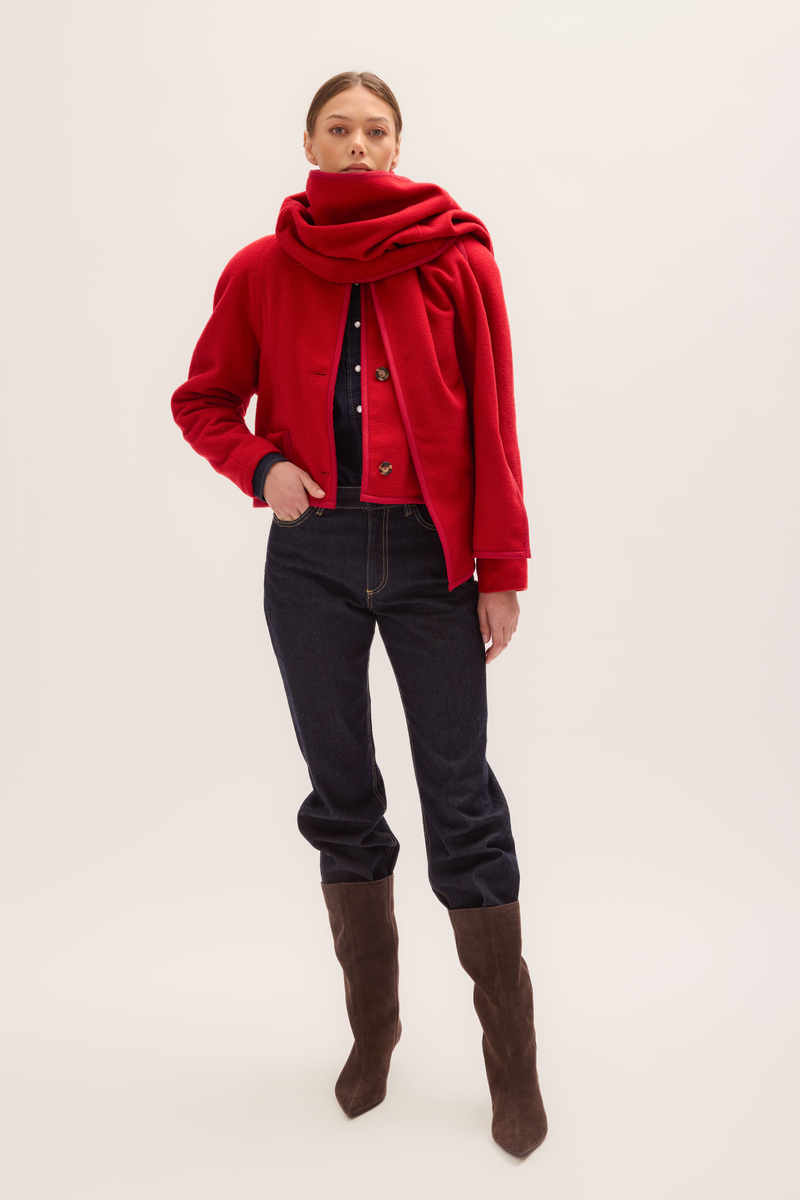 RED WOOL JACKET WITH SCARF