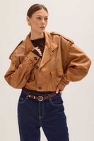 SHORT LIGHT BROWN FITTED LEATHER JACKET WITH EPADS