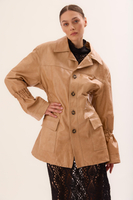 LONG BEIGE OVERSIZE LEATHER JACKET