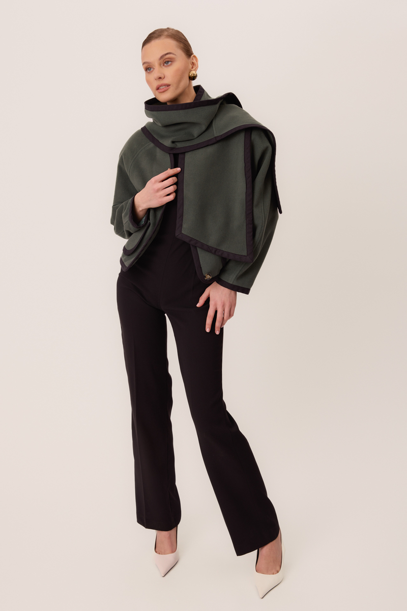 DARK GREEN WOOL JACKET WITH DETACHABLE SCARF